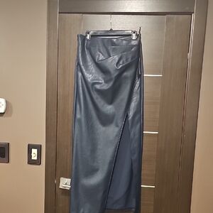 Line & Dot Navy Faux Leather Pencil Skirt